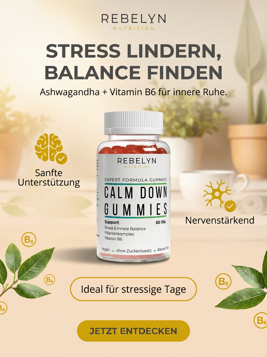 Calm Down - Premium Ashwagandha Gummies 300 + Vitamin B6,- 60 Stk