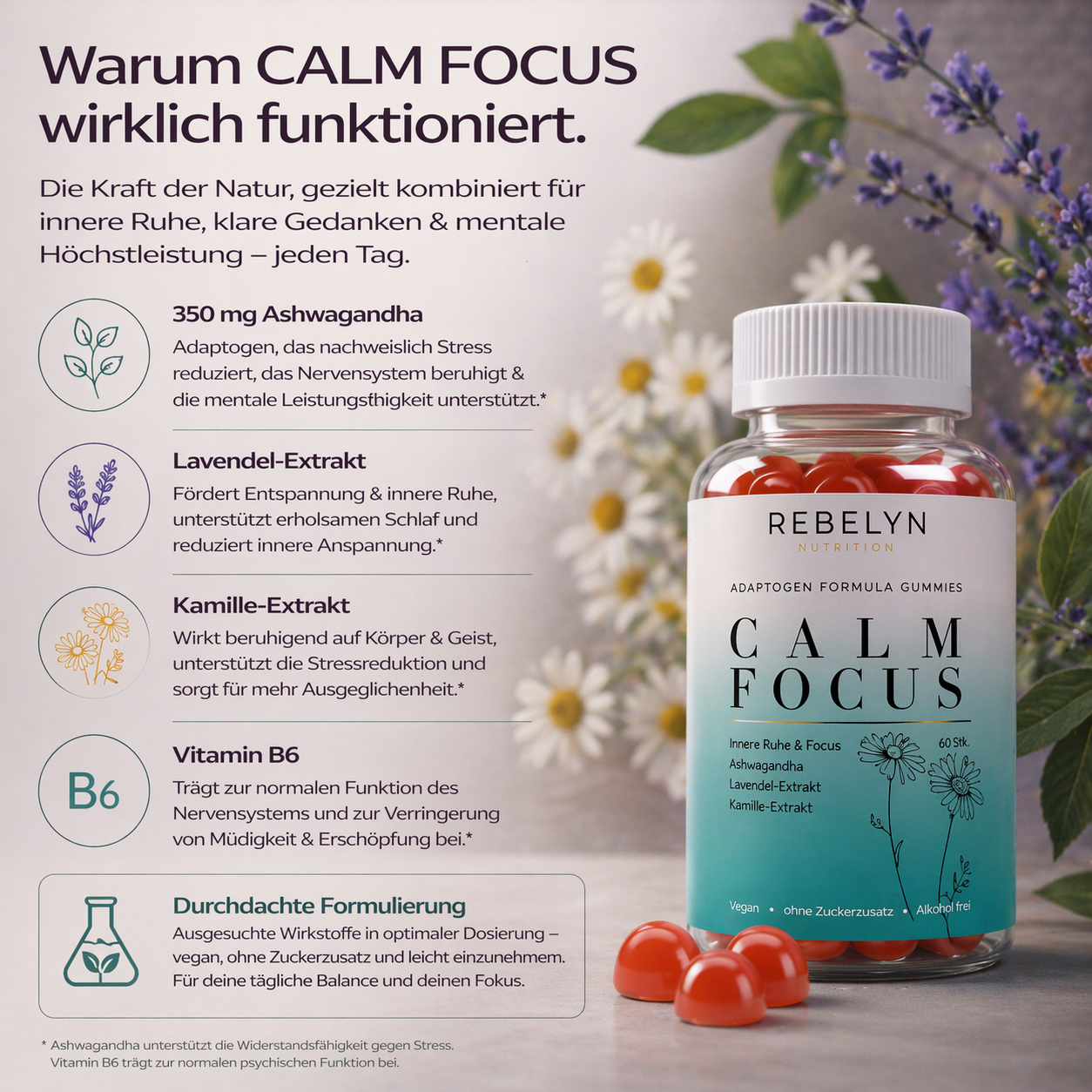 Zen Focus Ashwagandha Complex, Vitamine B6 Gummies – 60 stuks
